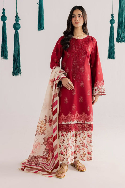 Red Embroidered Lawn Kurta Set Online in Dubai UAE Abudhabi Ajman Sharjah