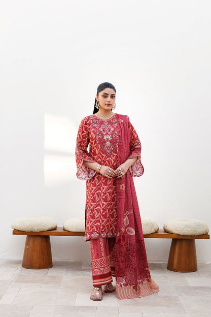 Red Embroidered Lawn Salwar Kameez Online in Dubai UAE Abudhabi Ajman Sharjah