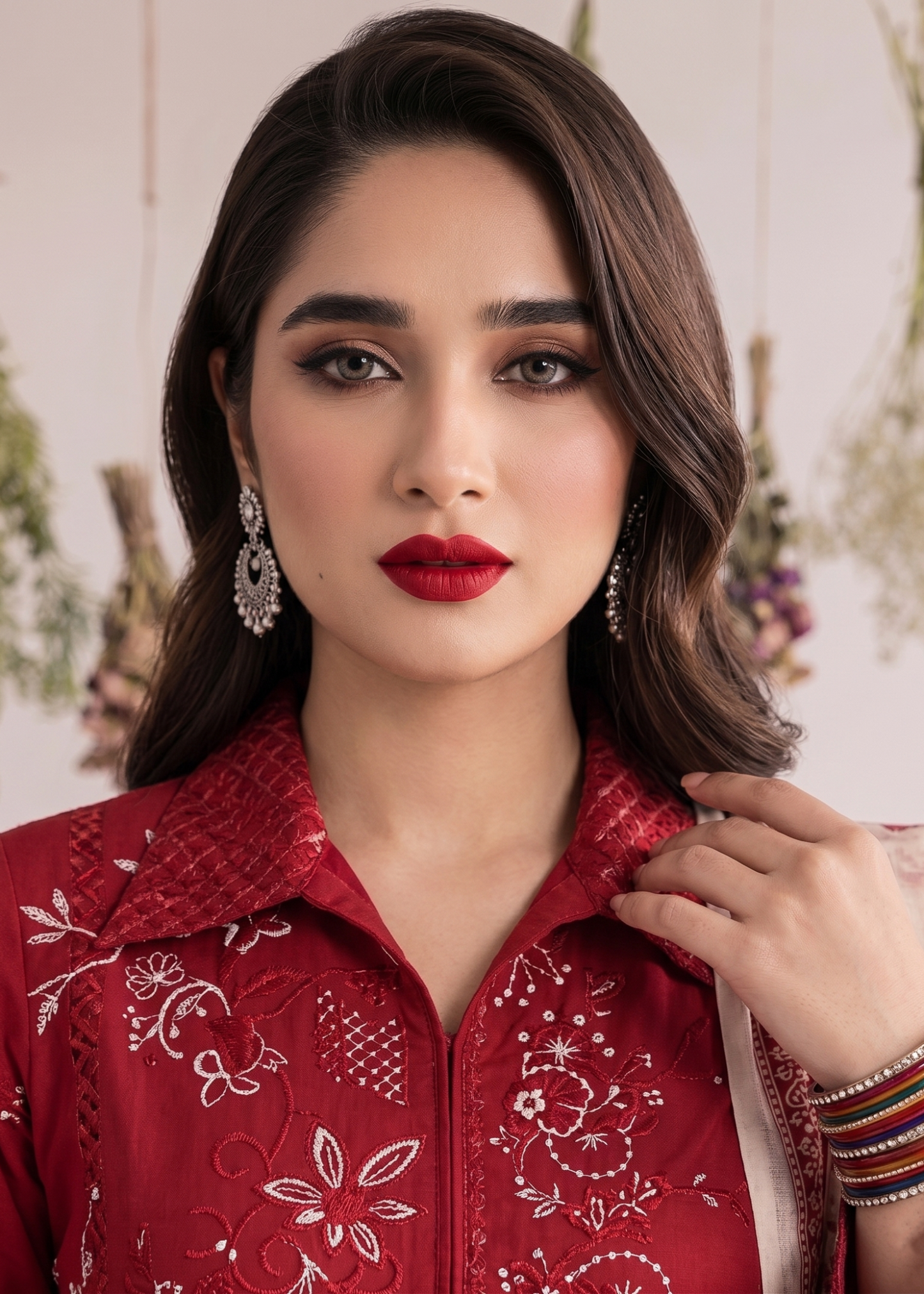 Red Embroidered Lawn Straight Kurta Online in KSA Riyadh Saudi Arabia Oman Bahrain Qatar