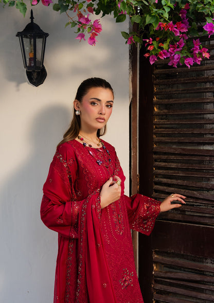 Red Embroidered Lawn Suit for Women Online in UK USA Canada