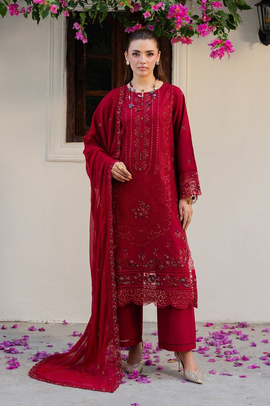 Red Embroidered Lawn Suit Online in Dubai UAE Abudhabi Ajman Sharjah