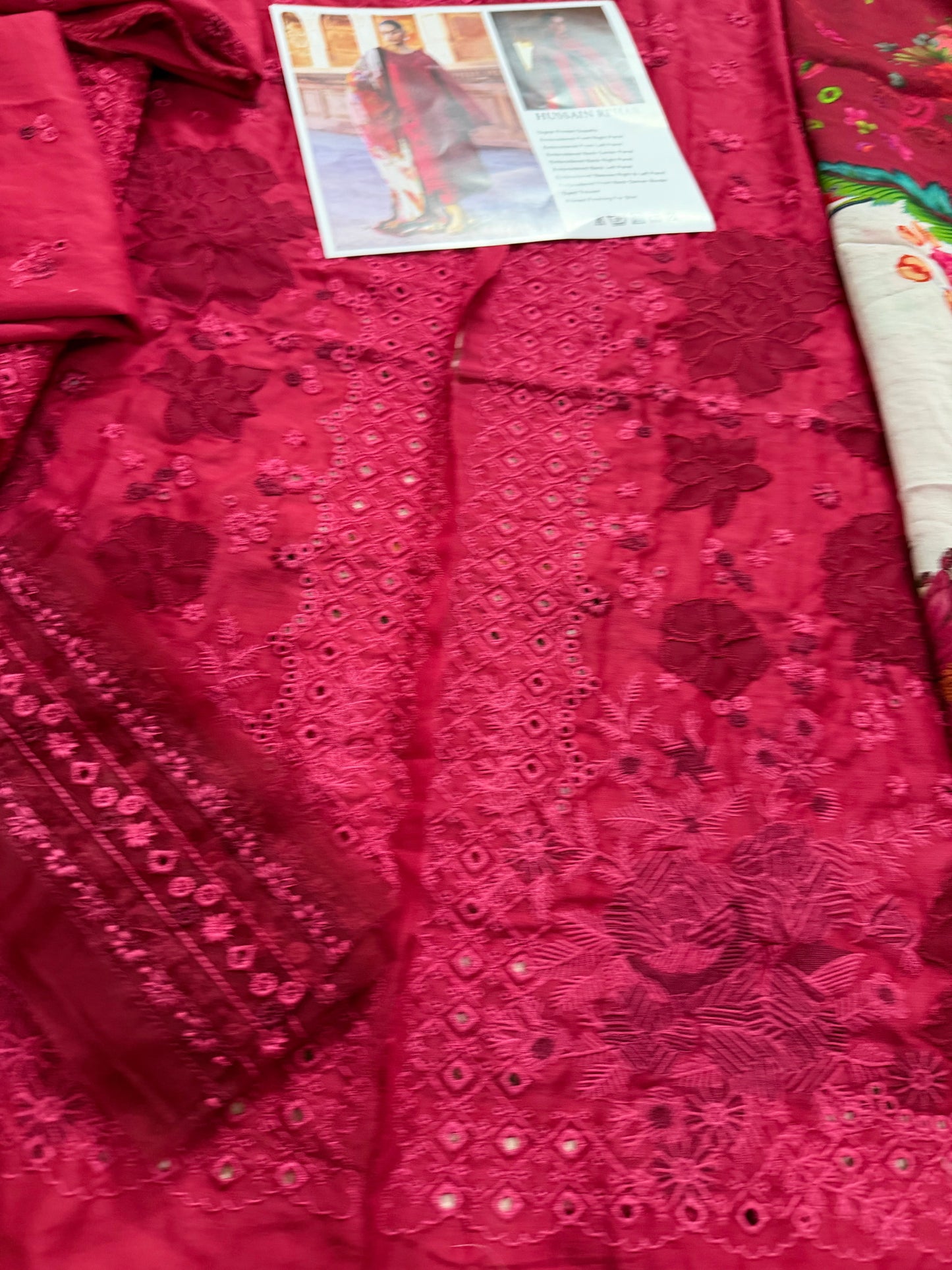 Red Embroidered Lawn Three Piece Suit Online in Dubai UAE Abudhabi Ajman Sharjah