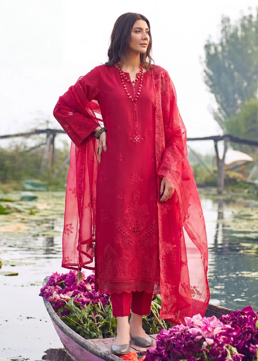 Red Embroidered Linen Kurta Set Online in Dubai DXB UAE Abudhabi Meena Bazaar