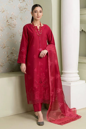 Red Embroidered Linen Kurta Set Online in Dubai UAE Abudhabi Ajman Sharjah