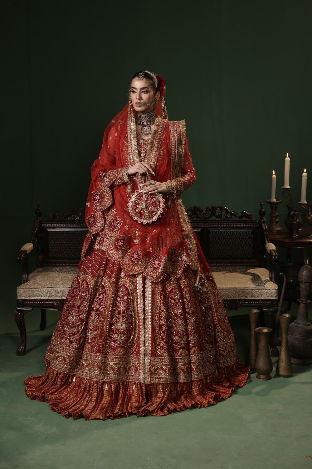 Red Embroidered Net Lehenga Choli Online in Dubai UAE Abudhabi Ajman Sharjah