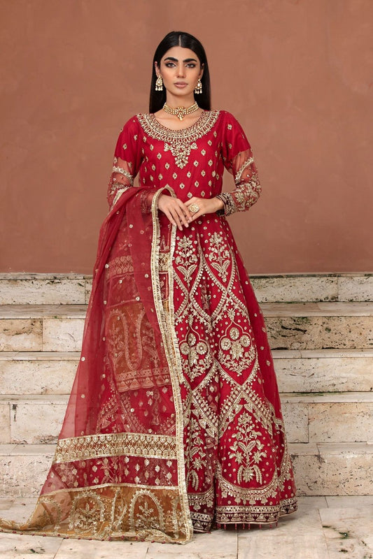 Red Embroidered Net Maxi Salwar Kameez Online in Dubai UAE Abudhabi Ajman Sharjah