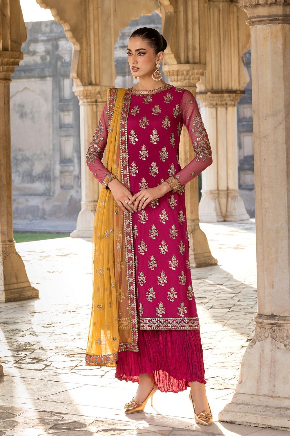 Red Embroidered Net Partywear Salwar Suit Online in Dubai UAE Abudhabi Ajman Sharjah