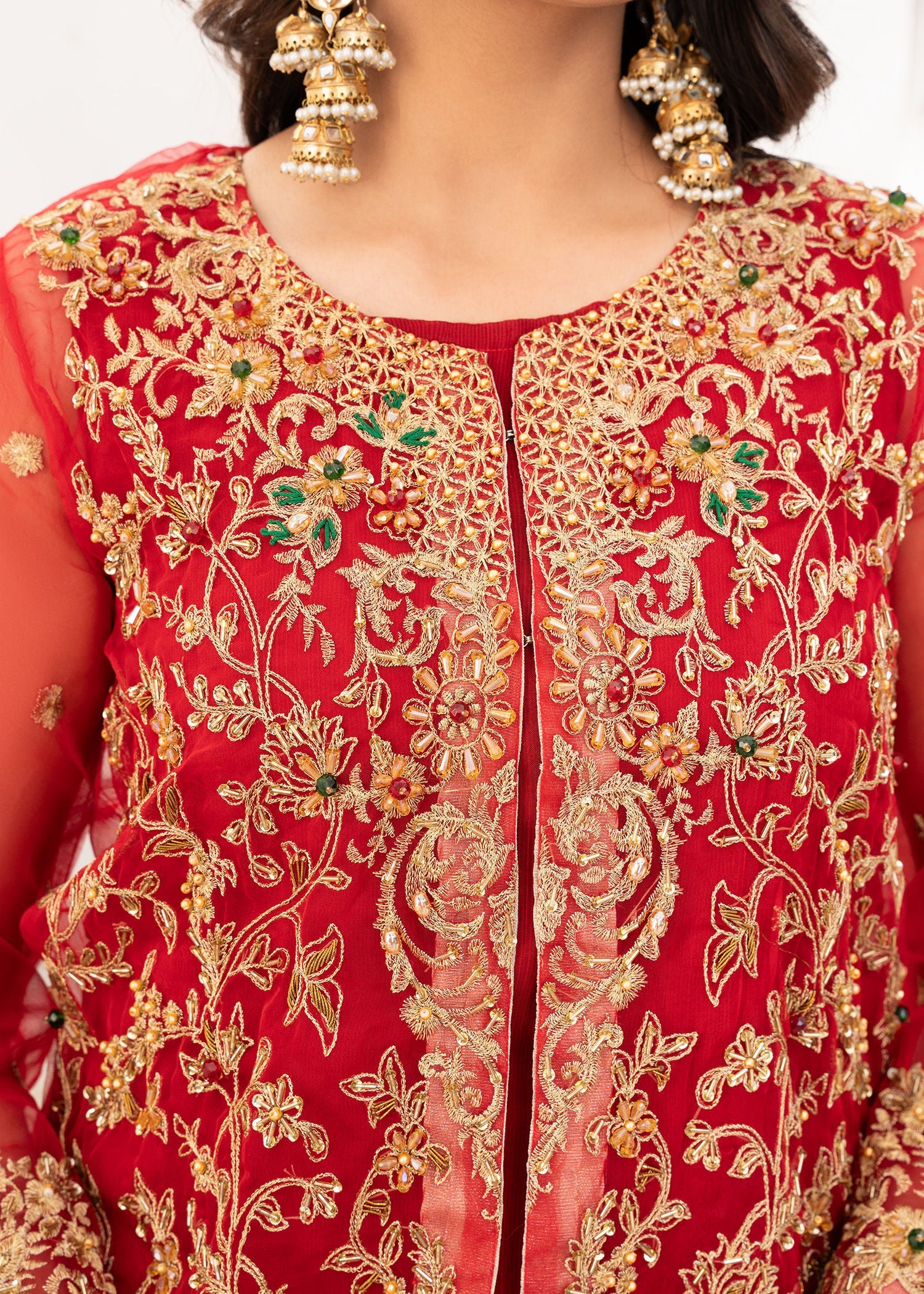 Red Embroidered Organza Pakistani Wedding Dress Online in Sri Lanka India Australia