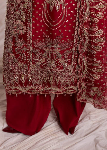 Red Embroidered Organza Party Wear Salwar Suit Online in Dubai UAE Abudhabi Ajman Sharjah