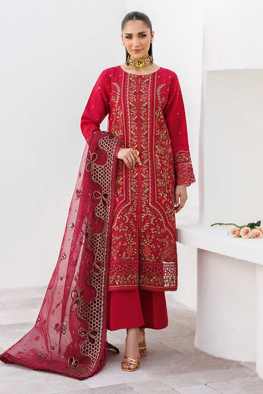 Red Embroidered Organza Party Wear Suit Online in Dubai UAE Abudhabi Ajman Sharjah