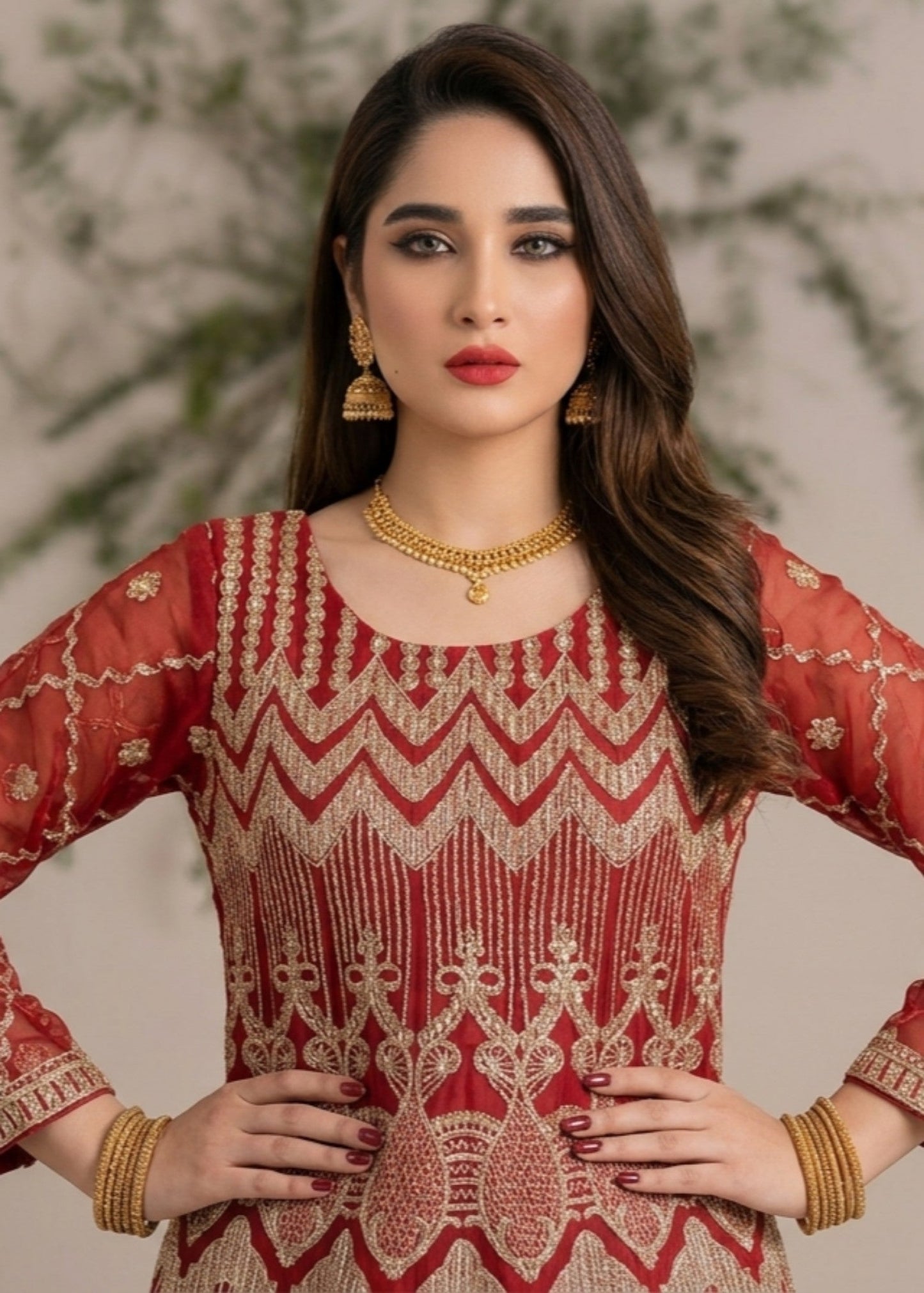 Red Embroidered Organza Sharara Gharara Online in Dubai UAE Abudhabi Ajman Sharjah