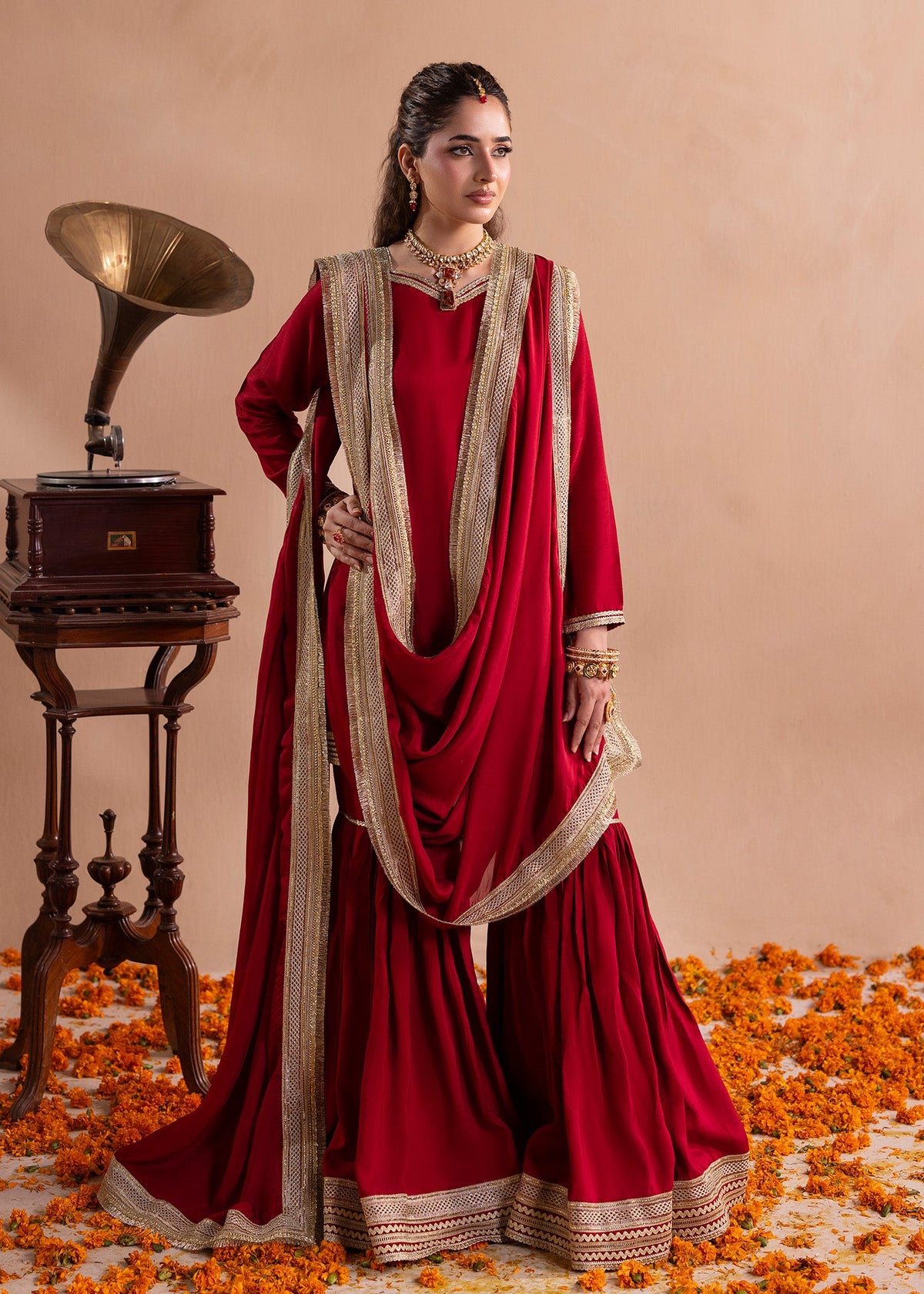 Red Embroidered Raw Silk Gharara Sharara Gharara Online in Sri Lanka India Australia