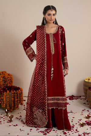 Red Embroidered Raw Silk Kurta Plazzo Set Online in Dubai UAE Abudhabi Ajman Sharjah