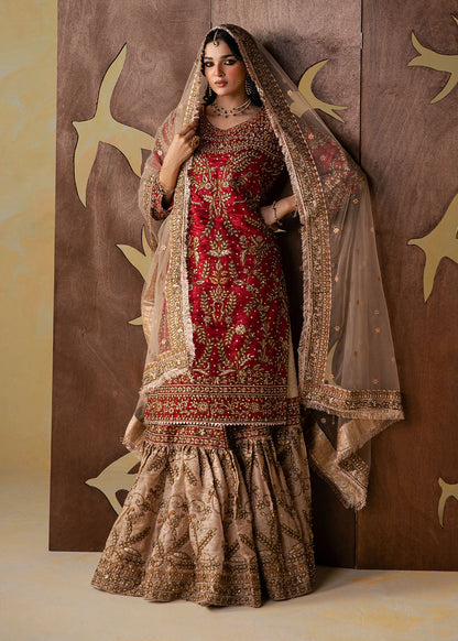 Red Embroidered Silk Sharara Gharara Set Online in UK USA Canada