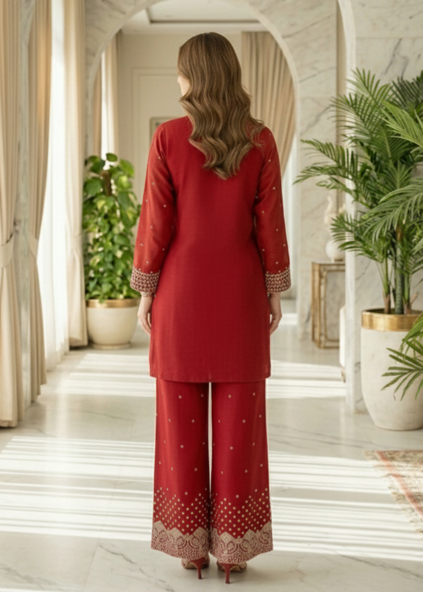 Red Festive Wear Raw Silk Kurta Online in Sri Lanka India Australia