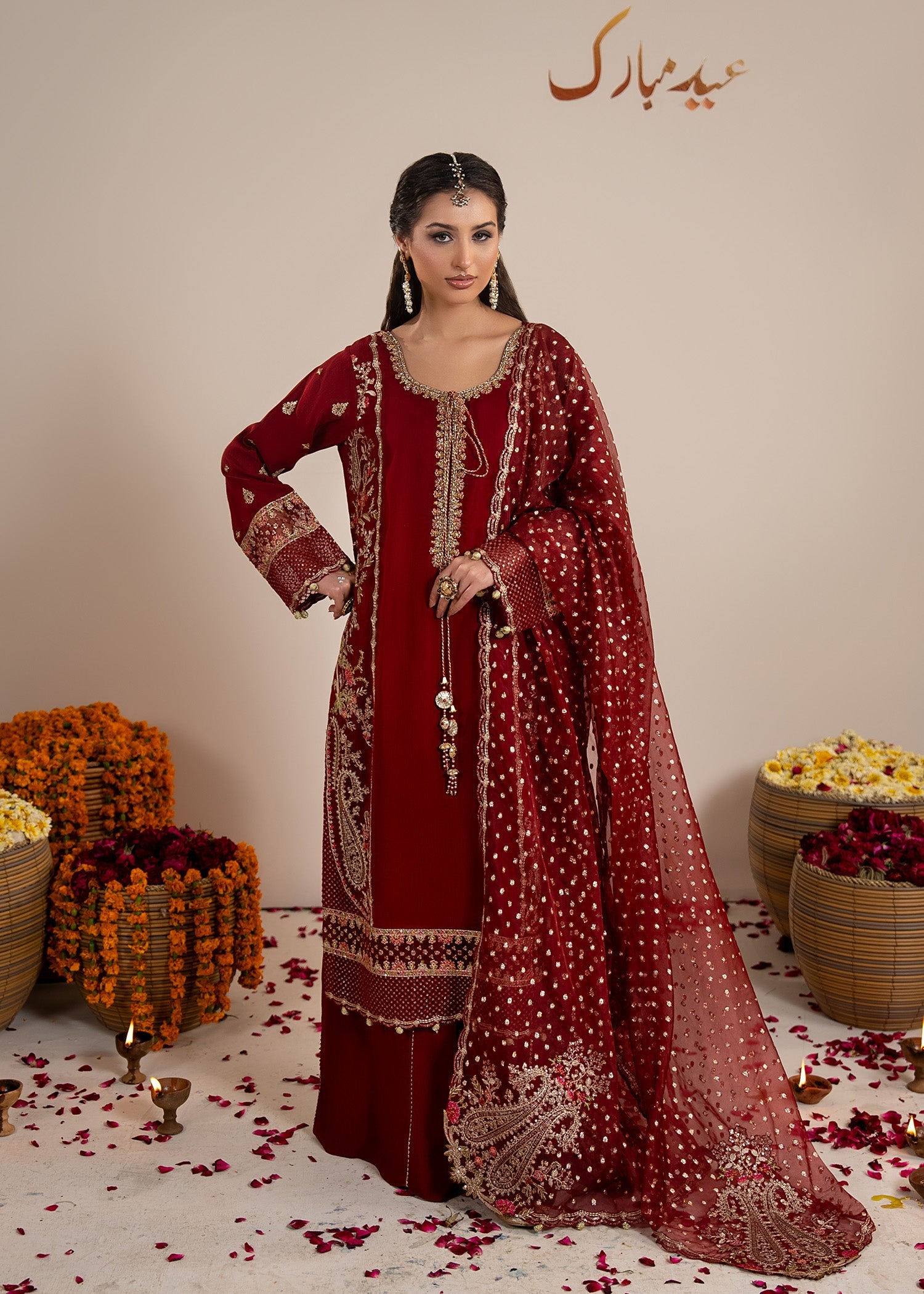 Red Festive Wear Raw Silk Kurta Set Online in Sri Lanka India Australia