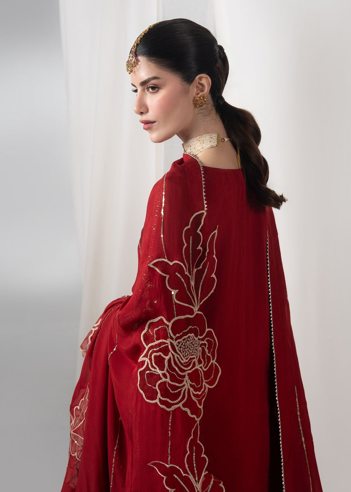 Red Festive Wear Raw Silk Pakistani Suit Online in Sri Lanka India Australia