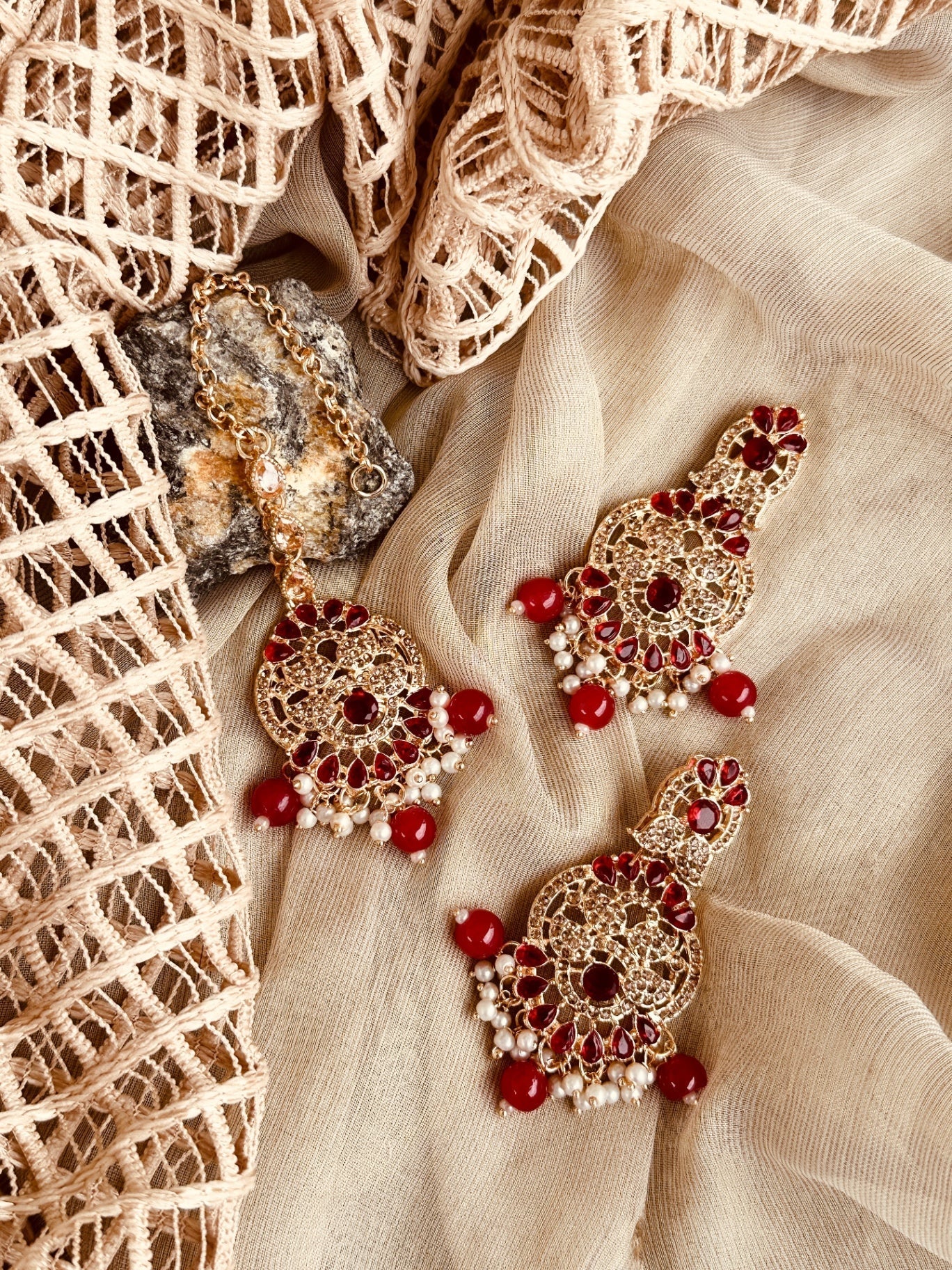 Red Gold Plated 3 Piece Jewellery Set Online in KSA Riyadh Saudi Arabia Oman Bahrain Qatar