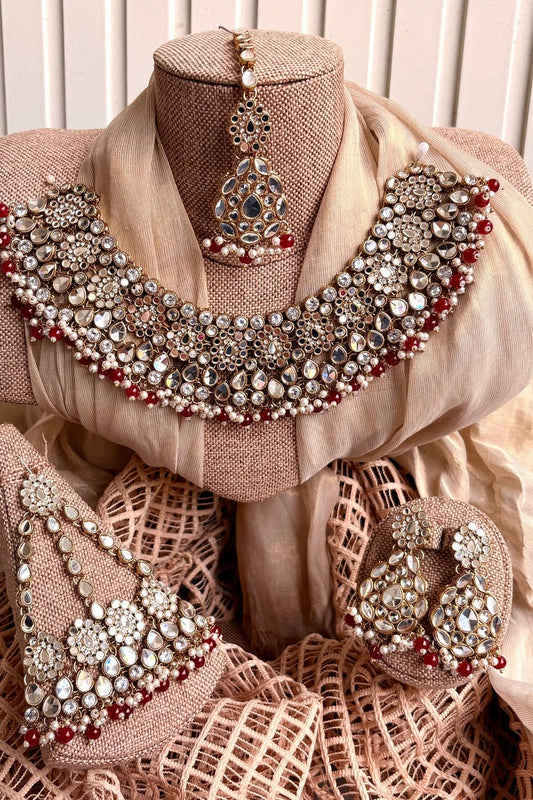 Red Gold Plated Bridal Jewellery Set Online in Dubai UAE Abudhabi Ajman Sharjah