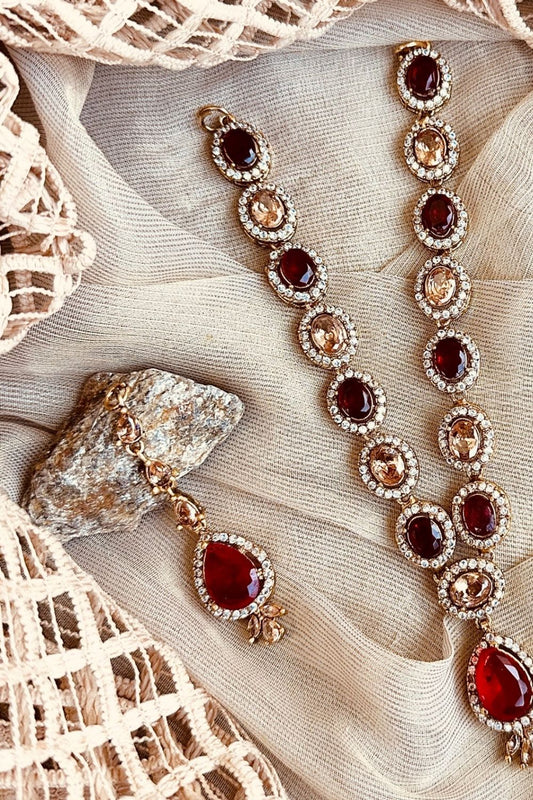 Red Gold Plated Bridal Necklace Set Online in Dubai UAE Abudhabi Ajman Sharjah