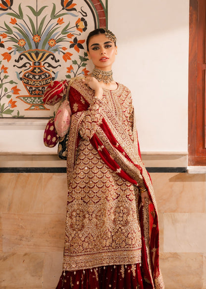 Red Gold Tilla Embroidered Chiffon Wedding Suit Online in Dubai UAE Abudhabi Ajman Sharjah