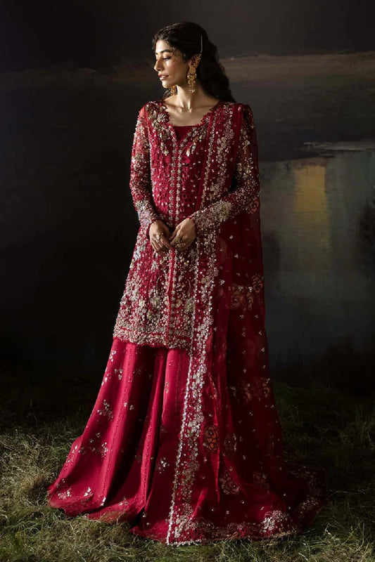 Red Hand Embellished Organza Sharara Gharara Online in Dubai UAE Abudhabi Ajman Sharjah