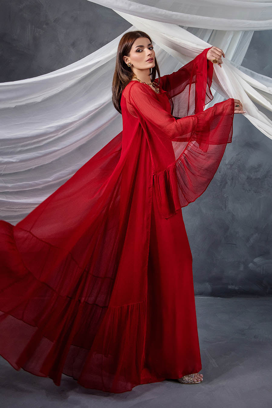 Red Hand Embroidered Indowestern Partywear Outfit Online in Sri Lanka India Australia