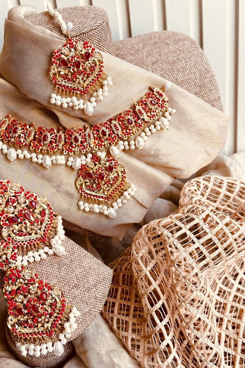 Red Hyderabadi Choker Jewellery Set Online in Dubai UAE Abudhabi Ajman Sharjah
