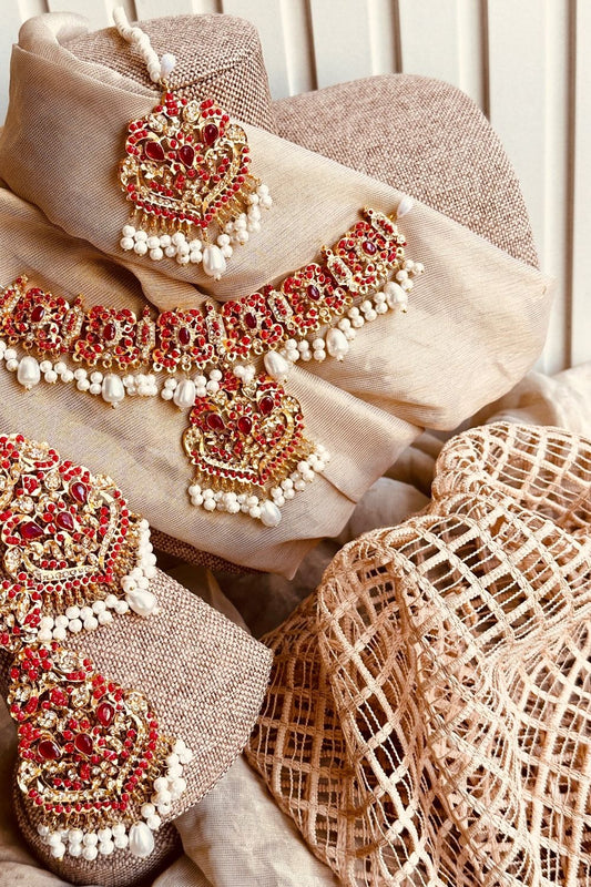 Red Hyderabadi Choker Jewellery Set Online in Dubai UAE Abudhabi Ajman Sharjah
