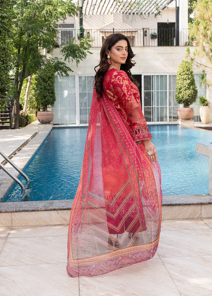 Red Jacquard Embroidered 3 Piece Suit Online in Dubai UAE Abudhabi Ajman Sharjah
