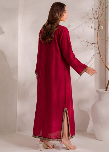 Red Khaddar Kaftan with Sequins Online in KSA Riyadh Saudi Arabia Oman Bahrain Qatar