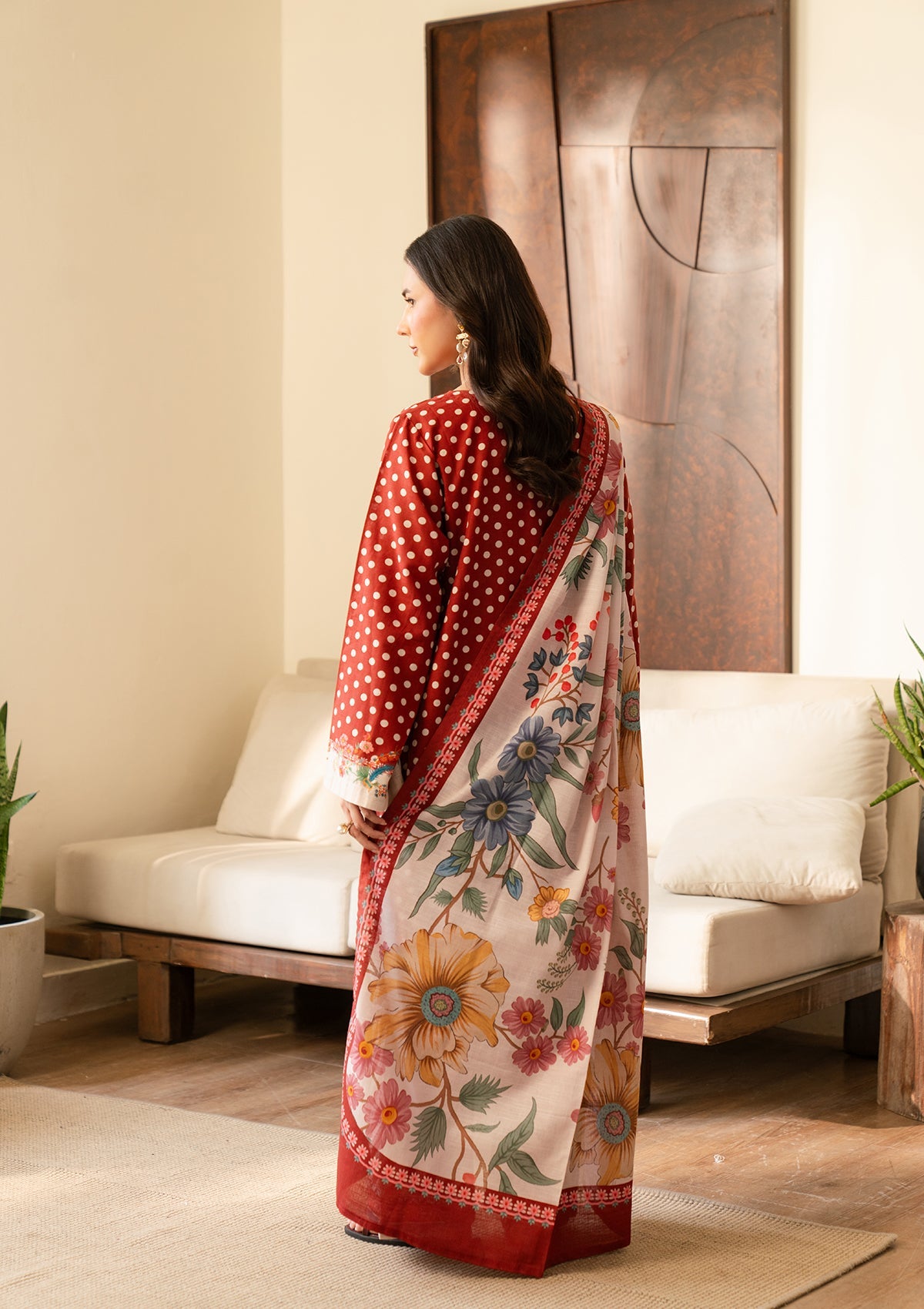 Red Khaddar Printed Pakistani Clothes Online in Dubai DXB UAE Abudhabi Meena Bazaar