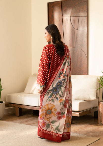 Red Khaddar Printed Pakistani Clothes Online in Dubai DXB UAE Abudhabi Meena Bazaar