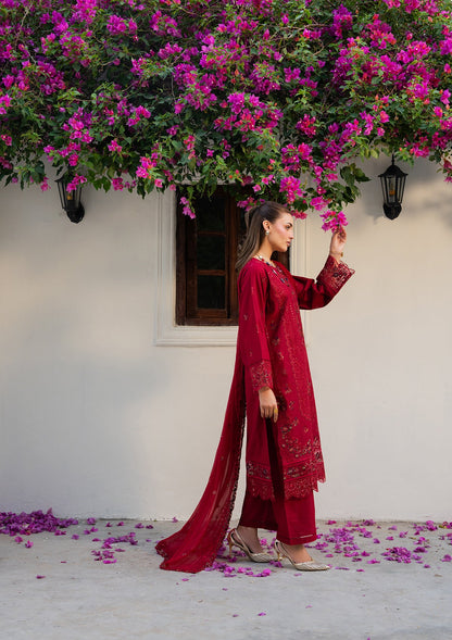 Red Lawn Embroidered Salwar Kameez Online in KSA Riyadh Saudi Arabia Oman Bahrain Qatar