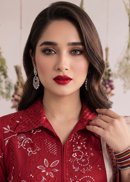 Red Lawn Embroidered Straight Kurta Salwar Kameez Online in KSA Riyadh Saudi Arabia Oman Bahrain Qatar