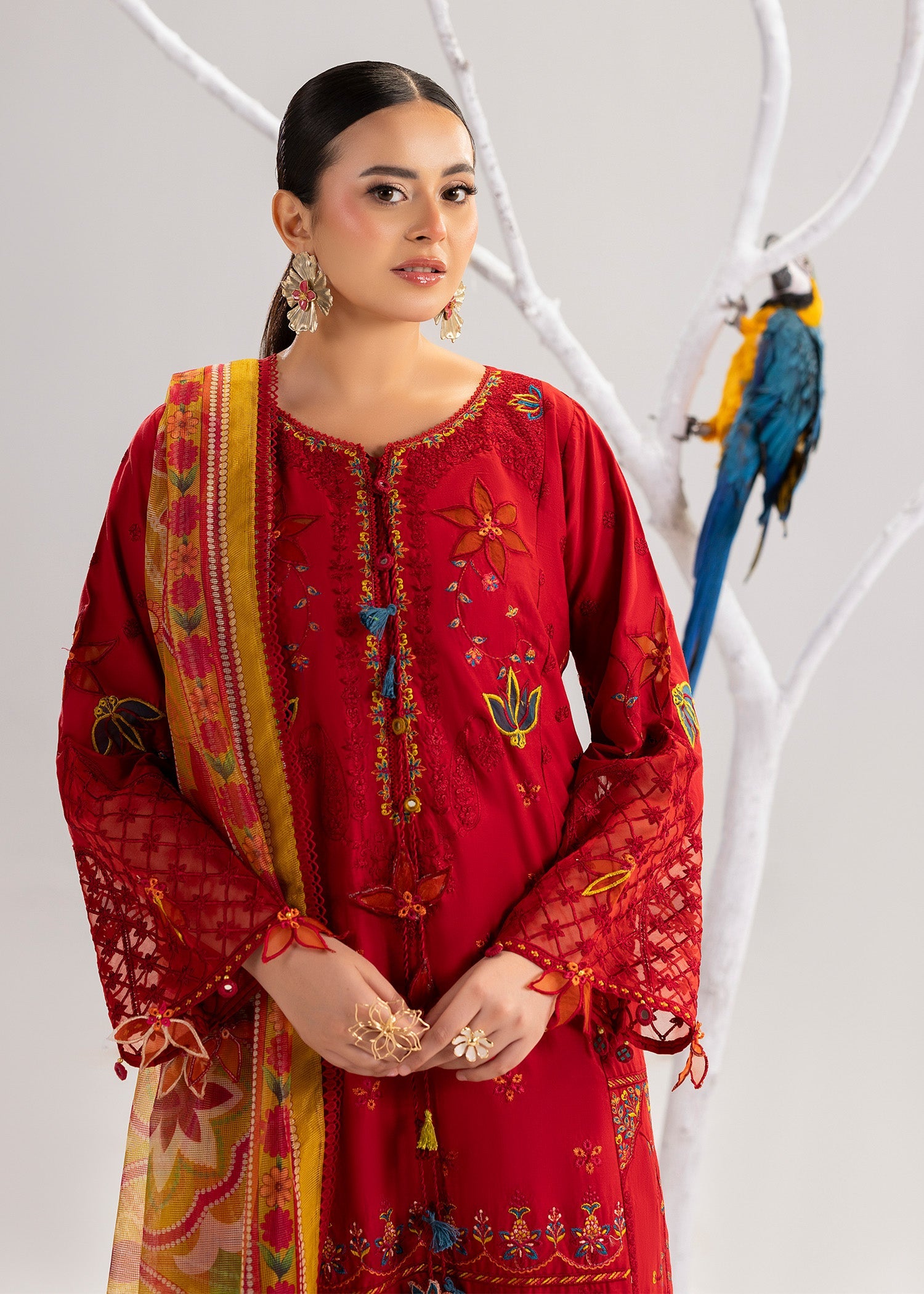 Red Lawn Party Wear Suit with Flared Trouser Online in Sri Lanka India Australia