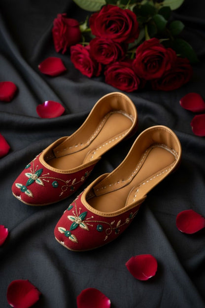 Red Leather Khussa Ladies Ethnic Shoes Online in Dubai UAE Abudhabi Ajman Sharjah