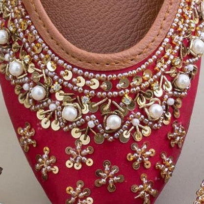 Red Leather Khussa with Silver Ari Work Online in UK USA Canada