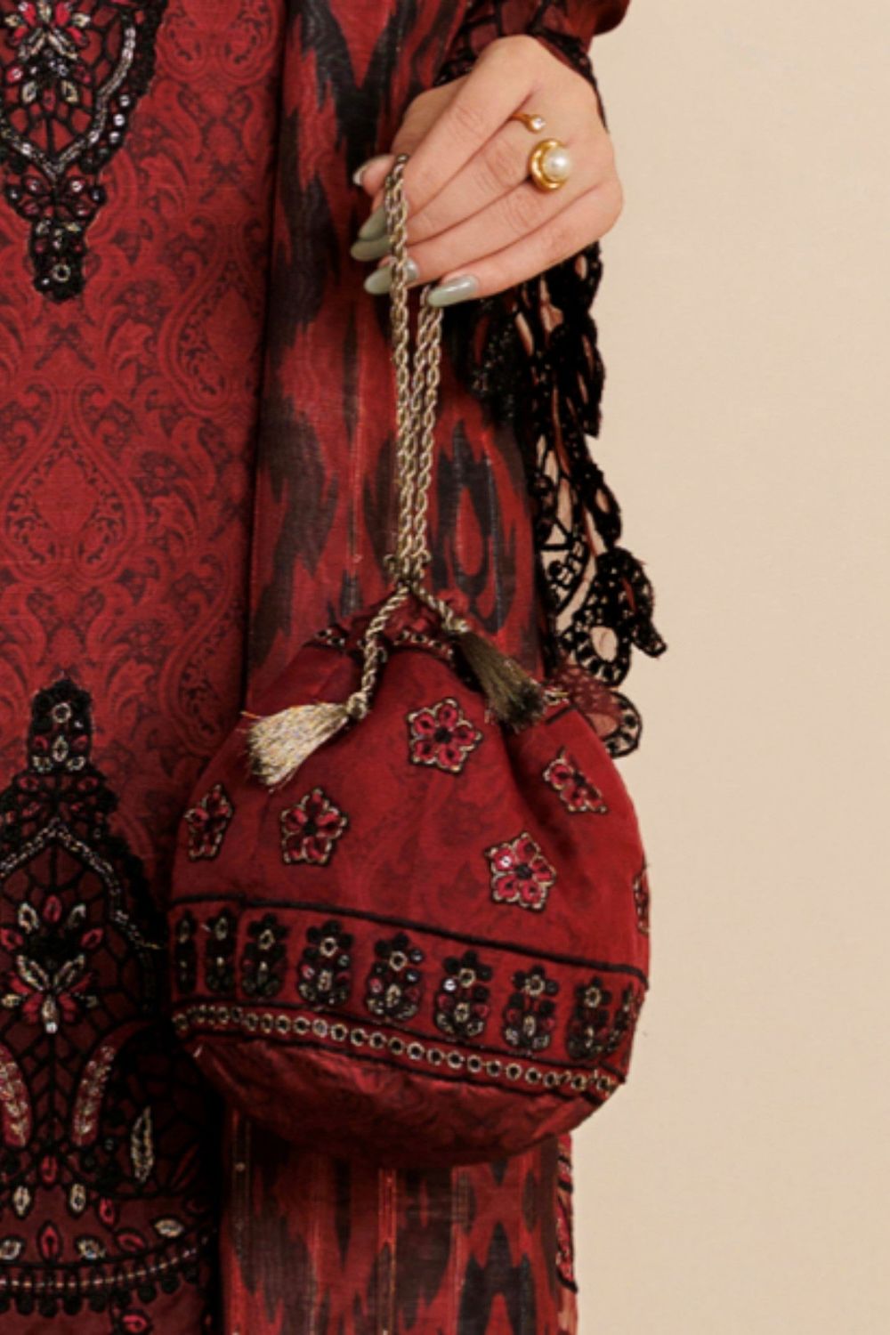 Red Leather Potli Bag Online in Dubai UAE Abudhabi Ajman Sharjah