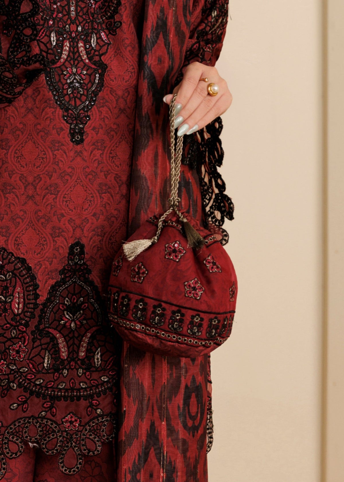 Red Leather Potli Bag Online in KSA Riyadh Saudi Arabia Oman Bahrain Qatar