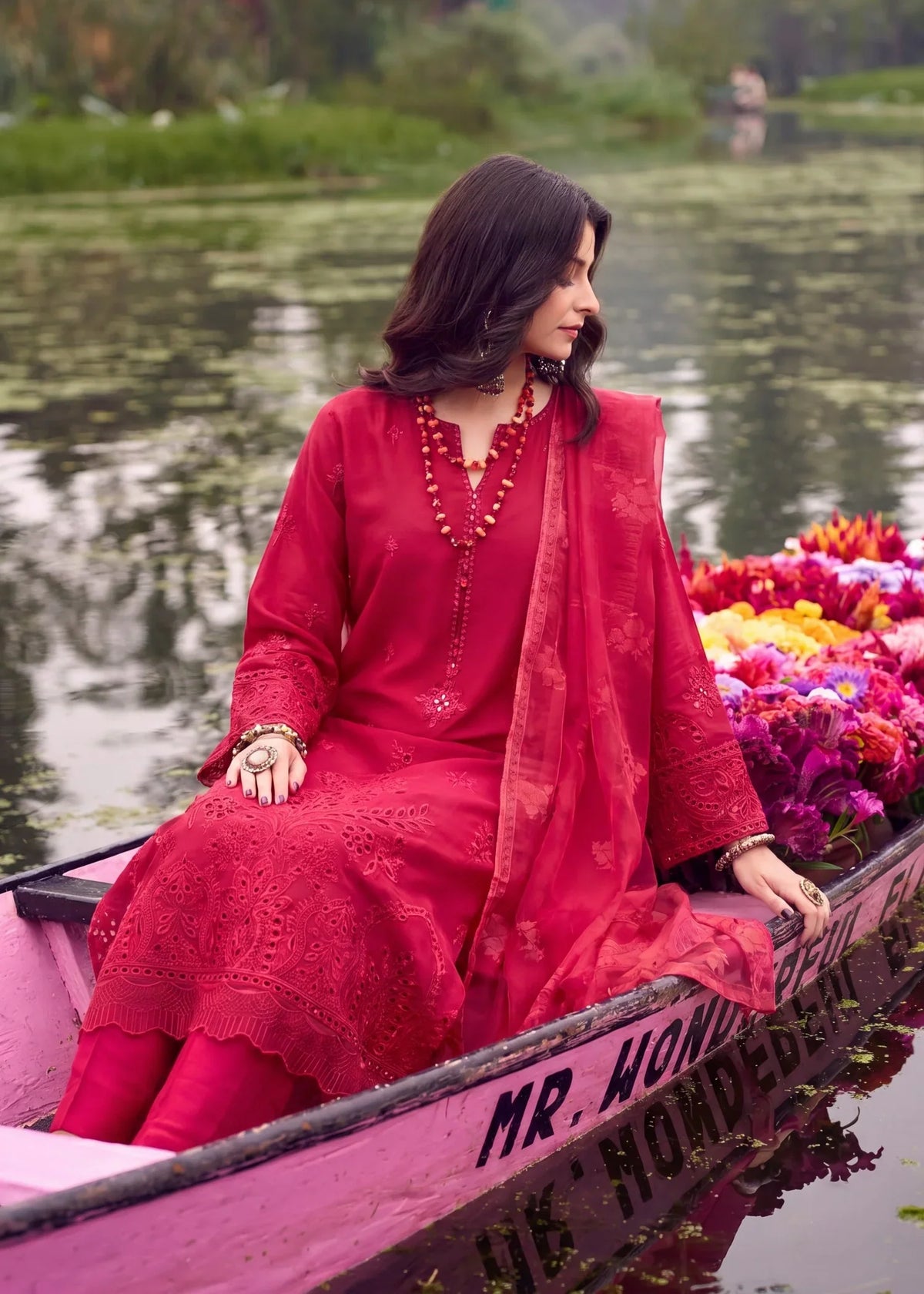 Red Linen Embroidered Salwar Suit Online in Dubai UAE Abudhabi Ajman Sharjah