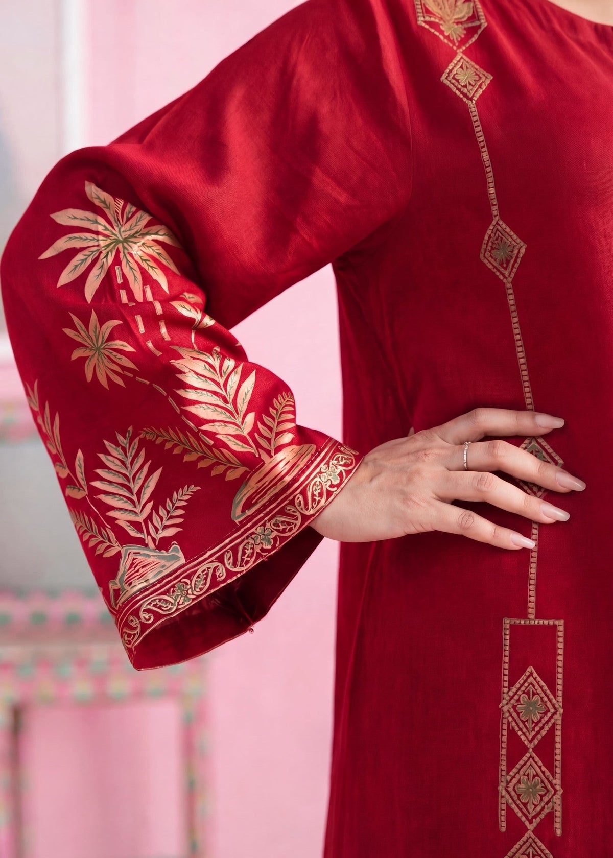 Red Linen Long Kaftan Daily Wear Online in Sri Lanka India Australia