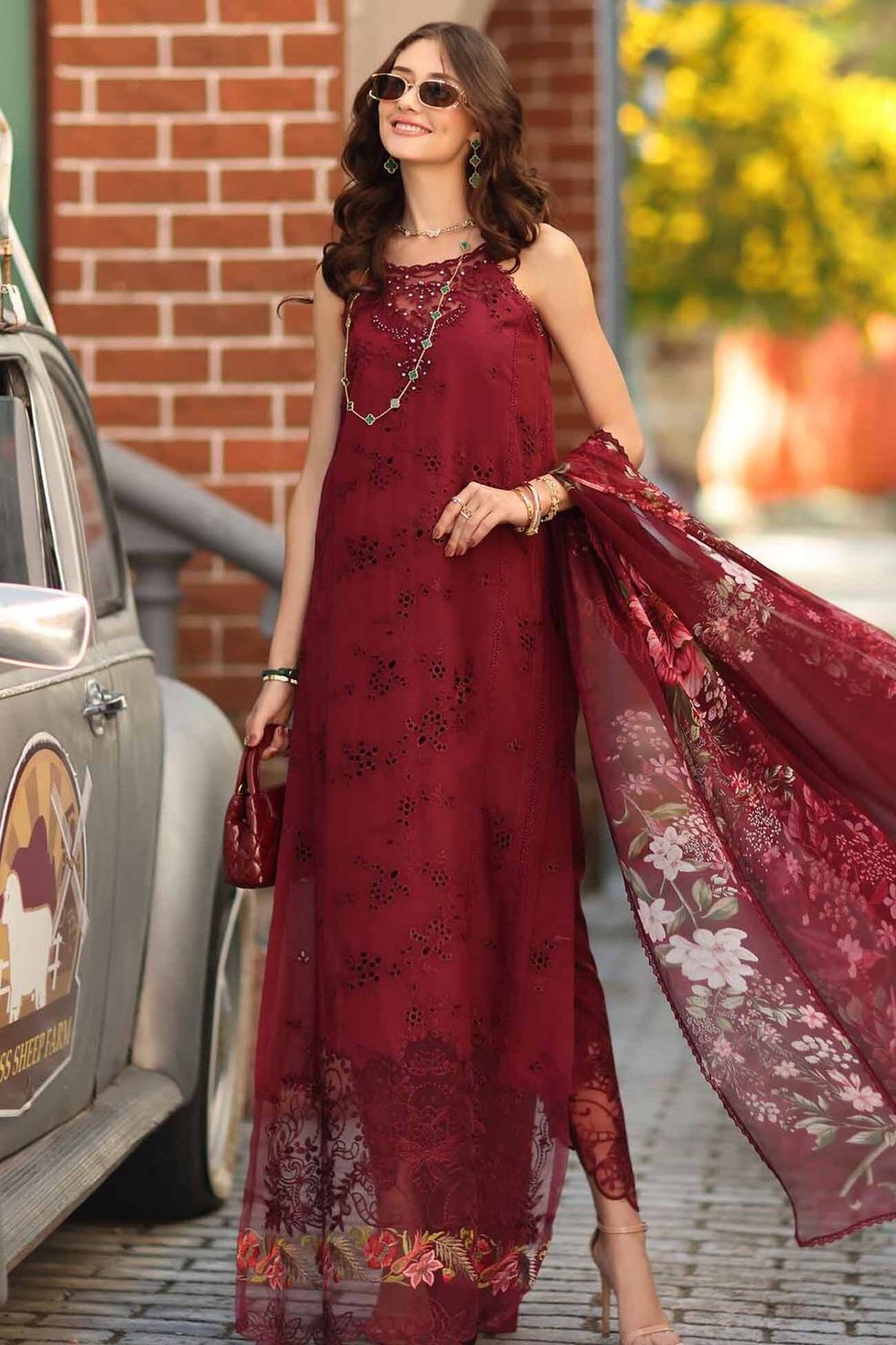 Red Luxury Lawn Formal Suit Online in Dubai UAE Abudhabi Ajman Sharjah