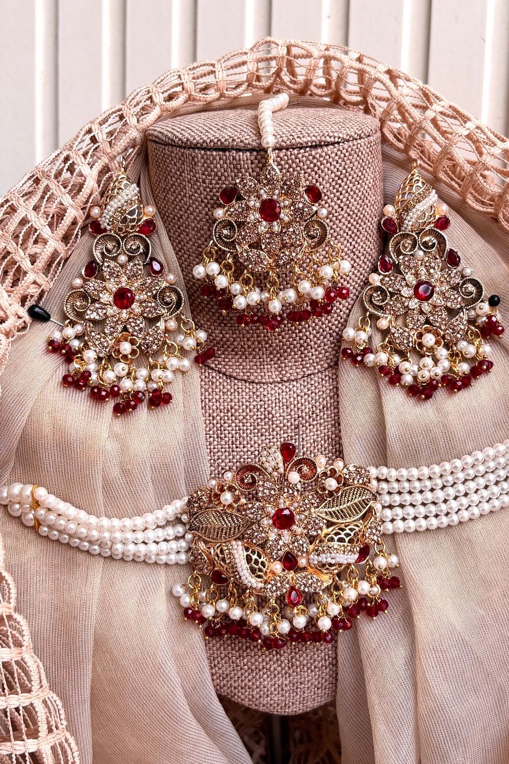 Red Metal Choker Jewellery Set Online in Dubai UAE Abudhabi Ajman Sharjah