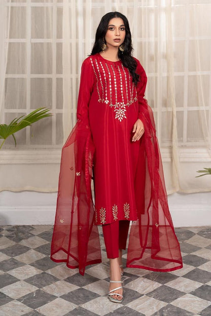 Red Mirror Work Kattan Silk Salwar Kameez Online in Dubai UAE Abudhabi Ajman Sharjah