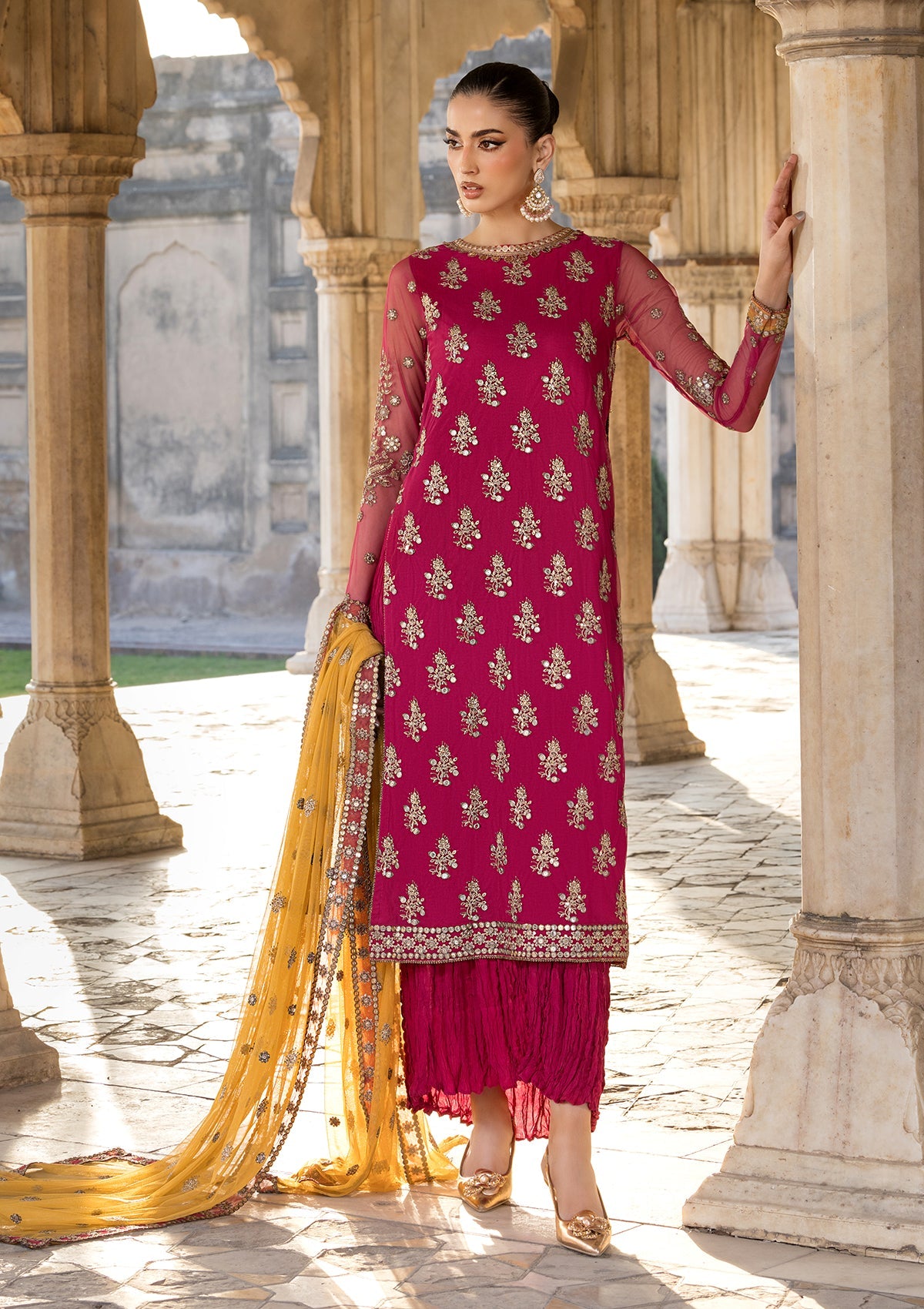 Red Net Embroidered Festive Outfit Online in Sri Lanka India Australia