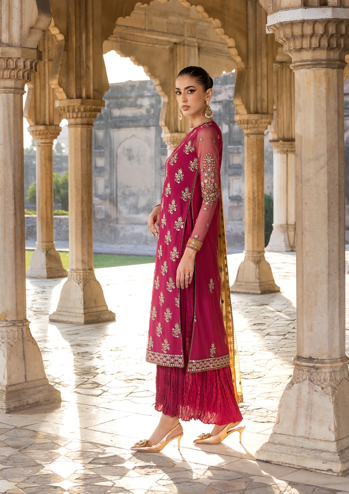 Red Net Embroidered Ladies Suit Online in UK USA Canada