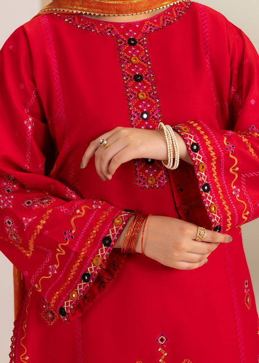 Red Ombre Doria Zari Hand Painted Dupatta Farshi Dress Online in Sri Lanka India Australia
