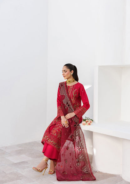 Red Organza Crystal Charm Collection Suit Online in Dubai DXB UAE Abudhabi Meena Bazaar