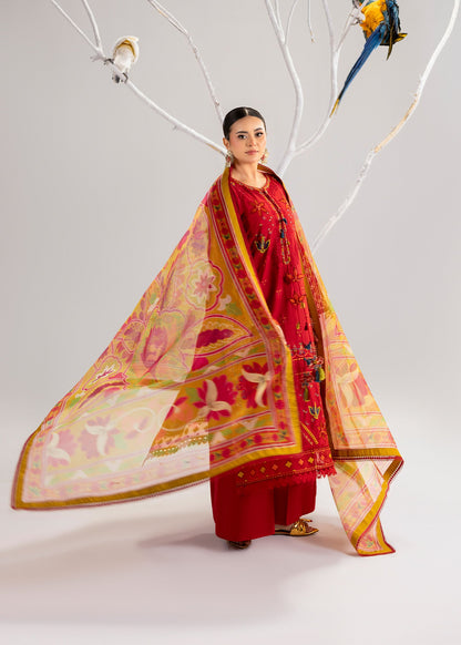 Red Organza Dupatta Lawn Suit for Women Online in Dubai UAE Abudhabi Ajman Sharjah